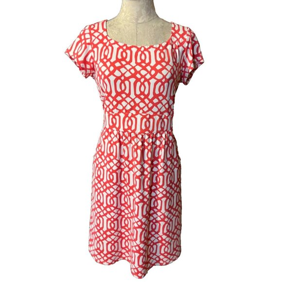 J McLaughlin Dress M Medium Pink White Pockets Short Sleeve Washable Summer - Picture 2 of 7